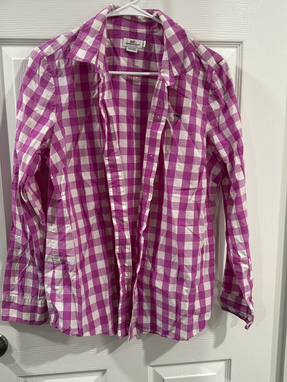 Vineyard Vines Girls' Fuchsia and White Gingham Button-Down Shirt